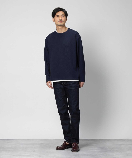 PLUS ONE(プラスワン)の「【PLUS ONE】長袖フェイクレイヤードランダムジャガードクルーネック(Tシャツ/カットソー・メンズ・ネイビー/ライトグレー/オフホワイト・S/M/L/XL)」の12枚目の写真