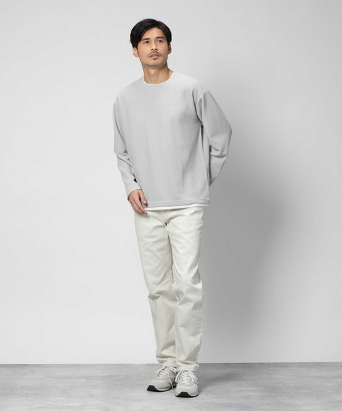 PLUS ONE(プラスワン)の「【PLUS ONE】長袖フェイクレイヤードランダムジャガードクルーネック(Tシャツ/カットソー・メンズ・ネイビー/ライトグレー/オフホワイト・S/M/L/XL)」の10枚目の写真