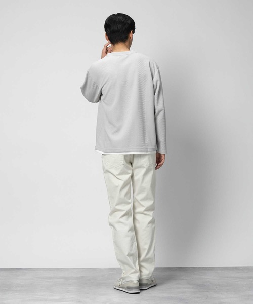 PLUS ONE(プラスワン)の「【PLUS ONE】長袖フェイクレイヤードランダムジャガードクルーネック(Tシャツ/カットソー・メンズ・ネイビー/ライトグレー/オフホワイト・S/M/L/XL)」の11枚目の写真