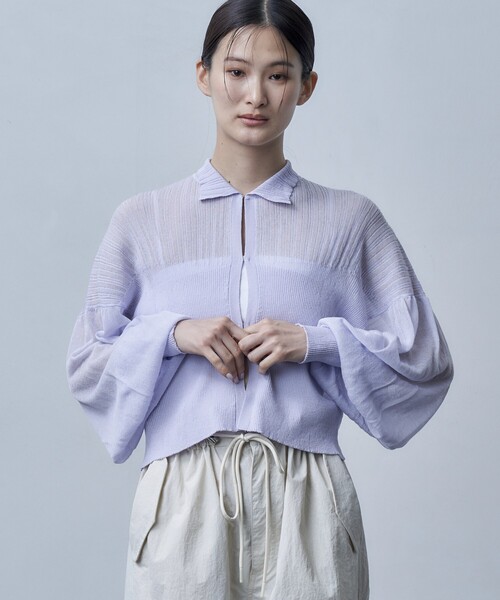 Firsthand(ファーストハンド)の「Firsthand/ファーストハンド ボリュームスリーブシアーニットカーディガン(カーディガン/ボレロ・レディース・ラベンダー/ホワイト/ブラック・FREE)」の9枚目の写真