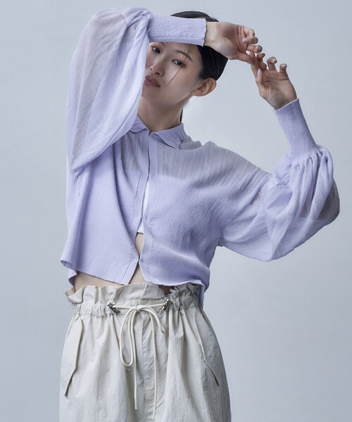 Firsthand(ファーストハンド)の「Firsthand/ファーストハンド ボリュームスリーブシアーニットカーディガン(カーディガン/ボレロ・レディース・ラベンダー/ホワイト/ブラック・FREE)」の14枚目の写真