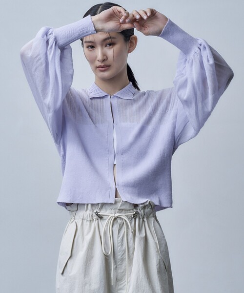 Firsthand(ファーストハンド)の「Firsthand/ファーストハンド ボリュームスリーブシアーニットカーディガン(カーディガン/ボレロ・レディース・ラベンダー/ホワイト/ブラック・FREE)」の12枚目の写真