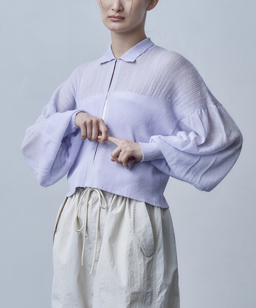 Firsthand(ファーストハンド)の「Firsthand/ファーストハンド ボリュームスリーブシアーニットカーディガン(カーディガン/ボレロ・レディース・ラベンダー/ホワイト/ブラック・FREE)」の6枚目の写真