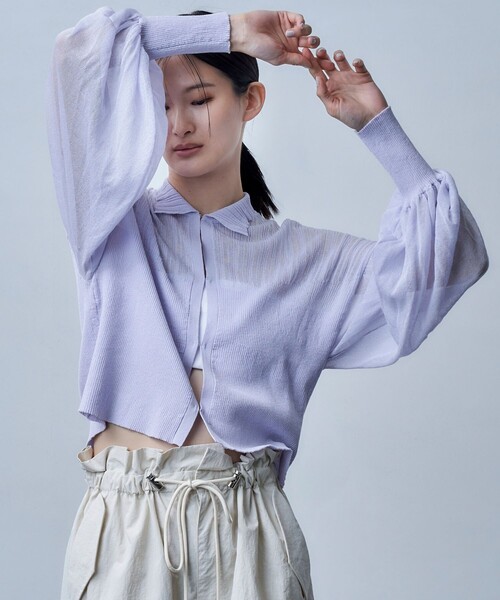 Firsthand(ファーストハンド)の「Firsthand/ファーストハンド ボリュームスリーブシアーニットカーディガン(カーディガン/ボレロ・レディース・ラベンダー/ホワイト/ブラック・FREE)」の3枚目の写真