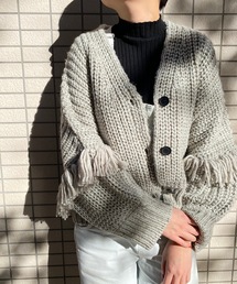 LAGLAIA（ラグライア）の「【Lallia Mu】フリンジスリーブクロップドニットカーデ（カーディガン/ボレロ）」