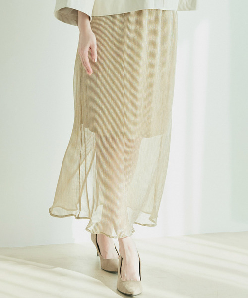 Jayro（ジャイロ）の「ラメプリーツ　スリットタイトスカート（スカート・レディース・ベージュ/グレー/ブルー・M）」の2枚目の写真