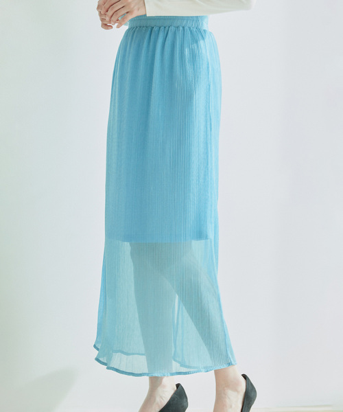 Jayro（ジャイロ）の「ラメプリーツ　スリットタイトスカート（スカート・レディース・ベージュ/グレー/ブルー・M）」の3枚目の写真