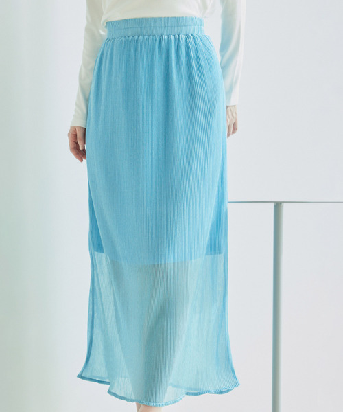 Jayro（ジャイロ）の「ラメプリーツ　スリットタイトスカート（スカート・レディース・ベージュ/グレー/ブルー・M）」の4枚目の写真