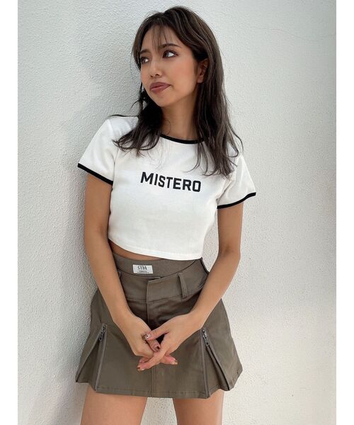 GYDA（ジェイダ）の「MISTEROリンガーショートTシャツ（Tシャツ/カットソー・レディース・オフホワイト/ブラック・FREE）」の4枚目の写真