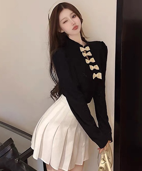 shopnikoniko（ショップニコニコ）の「レース刺繍 パフスリーブ リボン付き ブラウス（シャツ/ブラウス・レディース・ブラック/ホワイト・フリー）」の7枚目の写真