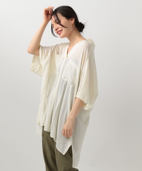 BAYFLOW（ベイフロー）の「シアーBIGシャツプルオーバー（シャツ/ブラウス・レディース・オフホワイト/ピンク/モカ・FREE）」の7枚目の写真