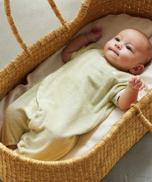 NAOMI ITO（ナオミイトウ）の「【NAOMI ITO(ナオミイトウ)】 オーガニックパイル 半袖2wayドレス 50～70cm（ロンパース・キッズ・ライトグリーン/クリーム・50-70cm）」の4枚目の写真