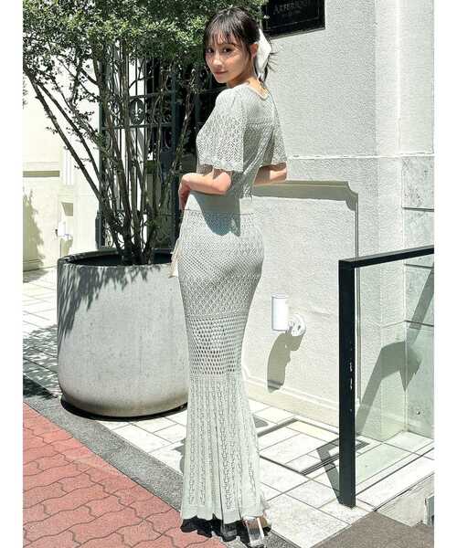 RESEXXY（リゼクシー）の「クロシェニットワンピース（ワンピース・レディース・ピンク/アイボリー/ブラック/ミント・FREE）」の6枚目の写真