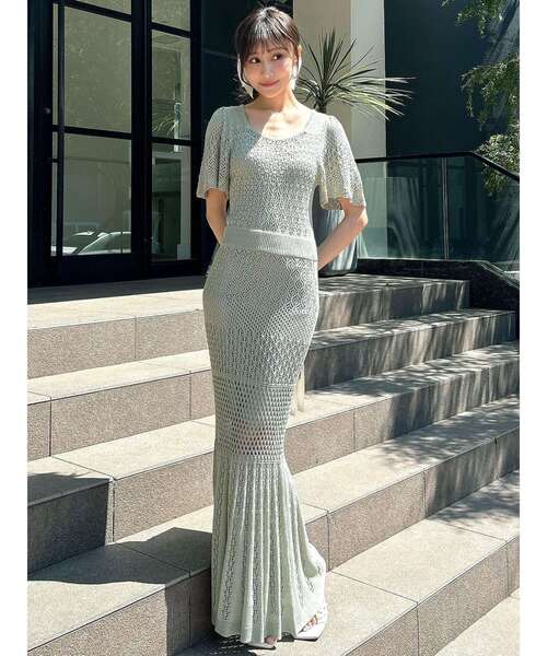 RESEXXY（リゼクシー）の「クロシェニットワンピース（ワンピース・レディース・ピンク/アイボリー/ブラック/ミント・FREE）」の8枚目の写真