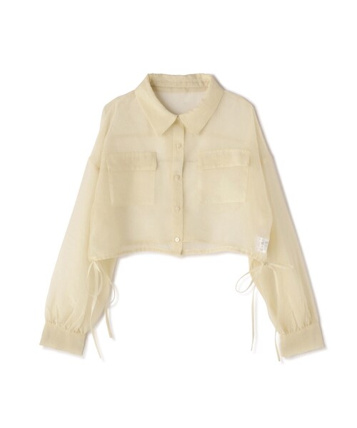 FREE'S MART(フリーズマート)の「◆裾ドロストショート丈シアーシャツ(シャツ/ブラウス・レディース・ブラック/ピンク/ホワイト/ブルー・FREE)」の8枚目の写真