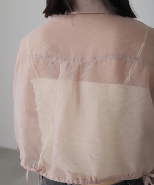 FREE'S MART(フリーズマート)の「◆裾ドロストショート丈シアーシャツ(シャツ/ブラウス・レディース・ブラック/ピンク/ホワイト/ブルー・FREE)」の18枚目の写真