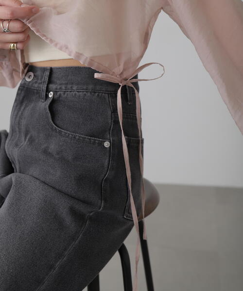 FREE'S MART(フリーズマート)の「◆裾ドロストショート丈シアーシャツ(シャツ/ブラウス・レディース・ブラック/ピンク/ホワイト/ブルー・FREE)」の19枚目の写真