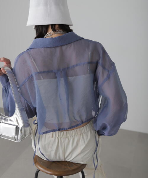 FREE'S MART(フリーズマート)の「◆裾ドロストショート丈シアーシャツ(シャツ/ブラウス・レディース・ブラック/ピンク/ホワイト/ブルー・FREE)」の15枚目の写真