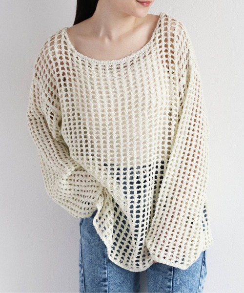 cepo（セポ）の「スパンコールスカシアミニット（ニット/セーター・レディース・グリーン/オレンジ/オフホワイト・M）」の3枚目の写真