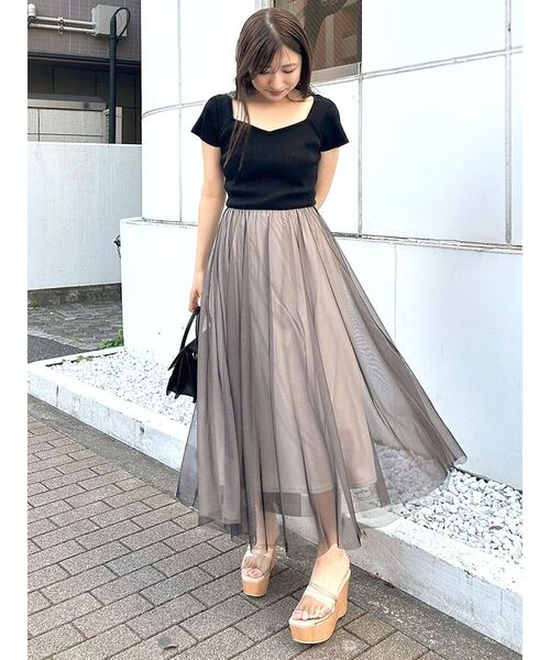 MERCURYDUO（マーキュリーデュオ）の「チュールドッキングビスチェニットワンピース（ワンピース・レディース・ブラック/チャコールグレー/ネイビー・SMALL/MEDIUM）」の20枚目の写真