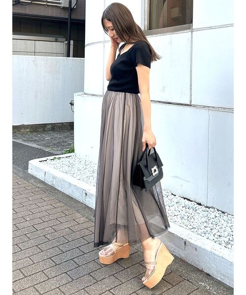 MERCURYDUO（マーキュリーデュオ）の「チュールドッキングビスチェニットワンピース（ワンピース・レディース・ブラック/チャコールグレー/ネイビー・SMALL/MEDIUM）」の21枚目の写真