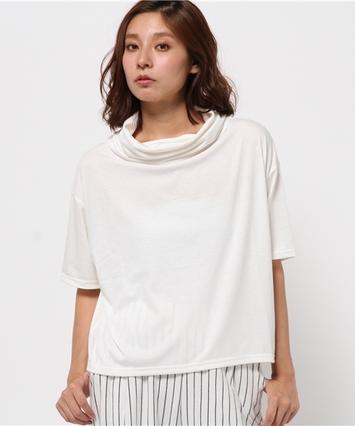 OUTLET(アウトレット)の「【Ciaopanic】TR天竺5分袖オフタートル(Tシャツ/カットソー・レディース・ホワイト/ブルー/グレー/ライトイエロー・FREE)」の2枚目の写真