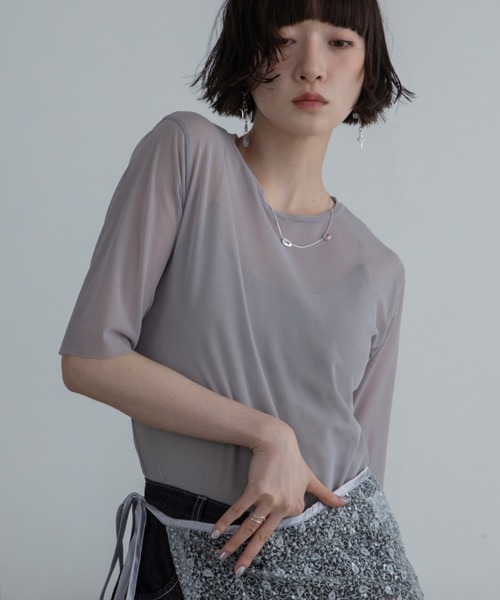 ハーフスリーブクルーシアートップス（Tシャツ/カットソー