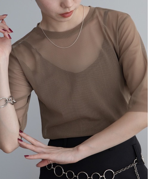VACANCY(ヴァカンシー)の「ハーフスリーブクルーシアートップス(Tシャツ/カットソー・レディース・ブラック/レッド/ライトブルー/グレー/ブラウン/グリーン・FREE)」の21枚目の写真