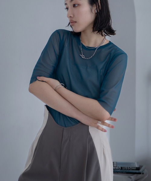 VACANCY(ヴァカンシー)の「ハーフスリーブクルーシアートップス(Tシャツ/カットソー・レディース・ブラック/レッド/ライトブルー/グレー/ブラウン/グリーン・FREE)」の7枚目の写真