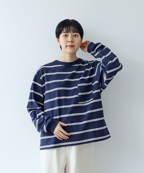 【セール】切り替えボーダー ポケットカットソー（Tシャツ/カットソー）｜PAR ICI（パーリッシィ）