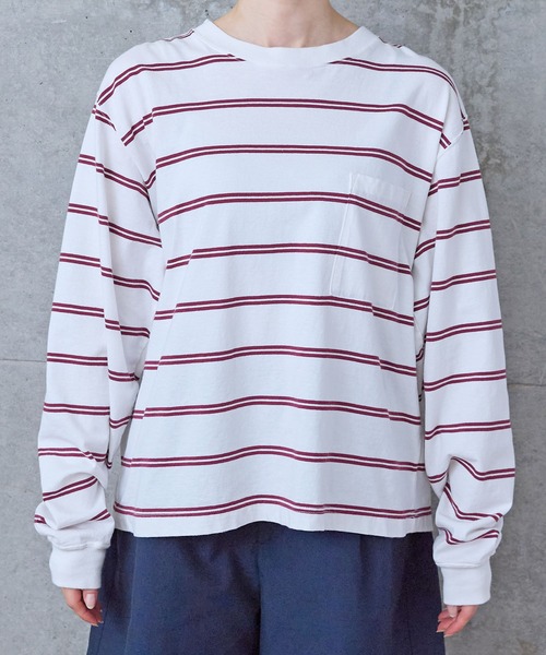 【セール】切り替えボーダー ポケットカットソー（Tシャツ/カットソー）｜PAR ICI（パーリッシィ）