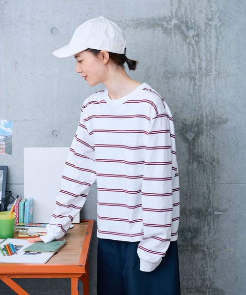 【セール】切り替えボーダー ポケットカットソー（Tシャツ/カットソー）｜PAR ICI（パーリッシィ）