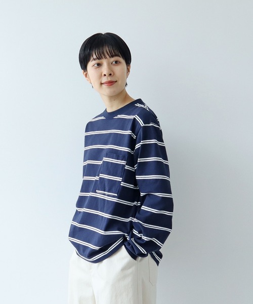 【セール】切り替えボーダー ポケットカットソー（Tシャツ/カットソー）｜PAR ICI（パーリッシィ）