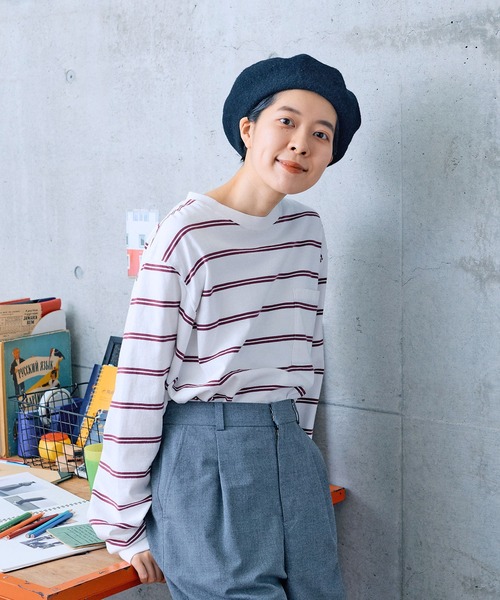 【セール】切り替えボーダー ポケットカットソー（Tシャツ/カットソー）｜PAR ICI（パーリッシィ）