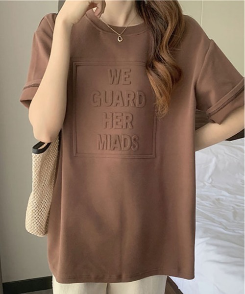 kirakiraShop(キラキラショップ)の「立体ロゴ オーバー Tシャツ(Tシャツ/カットソー・レディース・ホワイト/ブラウン/ブラック/ブルー系その他/チャコール・XL/L/M)」の4枚目の写真