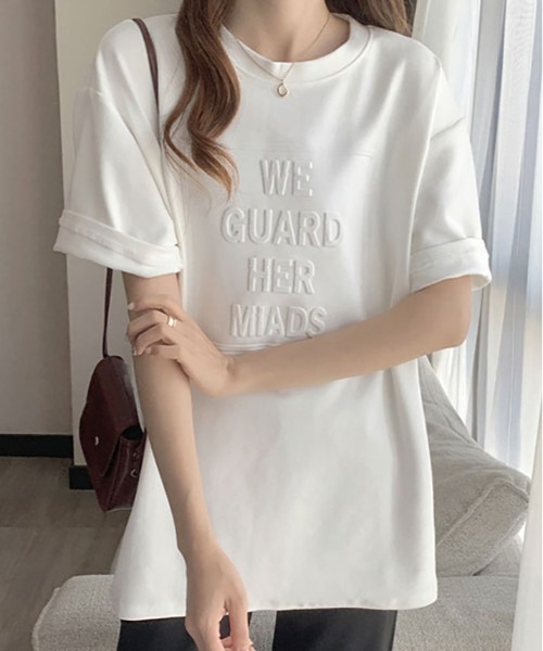 kirakiraShop(キラキラショップ)の「立体ロゴ オーバー Tシャツ(Tシャツ/カットソー・レディース・ホワイト/ブラウン/ブラック/ブルー系その他/チャコール・XL/L/M)」の1枚目の写真