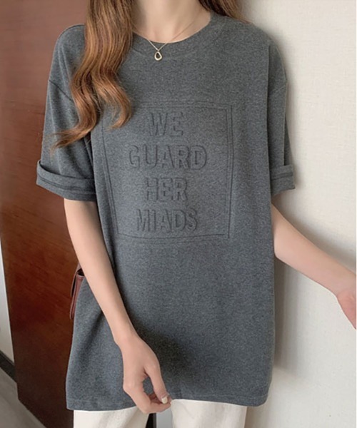 kirakiraShop(キラキラショップ)の「立体ロゴ オーバー Tシャツ(Tシャツ/カットソー・レディース・ホワイト/ブラウン/ブラック/ブルー系その他/チャコール・XL/L/M)」の3枚目の写真