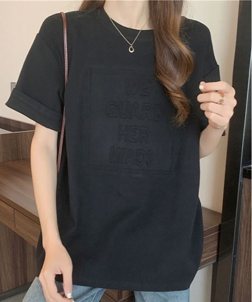 kirakiraShop(キラキラショップ)の「立体ロゴ オーバー Tシャツ(Tシャツ/カットソー・レディース・ホワイト/ブラウン/ブラック/ブルー系その他/チャコール・XL/L/M)」の2枚目の写真