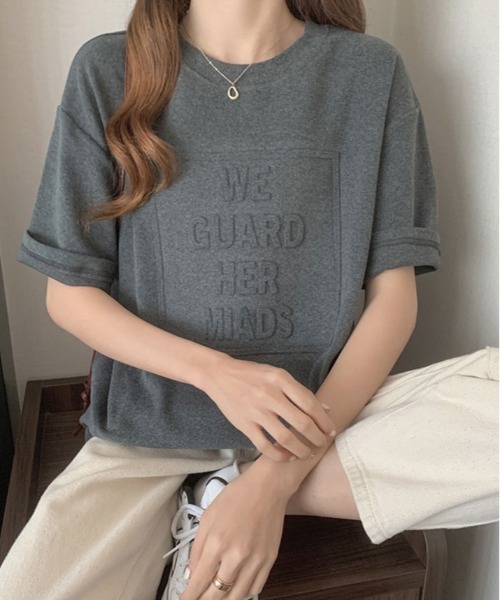 kirakiraShop(キラキラショップ)の「立体ロゴ オーバー Tシャツ(Tシャツ/カットソー・レディース・ホワイト/ブラウン/ブラック/ブルー系その他/チャコール・XL/L/M)」の20枚目の写真