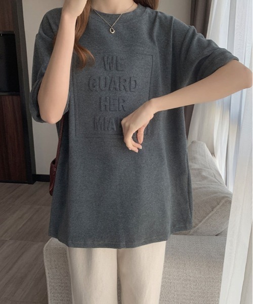 kirakiraShop(キラキラショップ)の「立体ロゴ オーバー Tシャツ(Tシャツ/カットソー・レディース・ホワイト/ブラウン/ブラック/ブルー系その他/チャコール・XL/L/M)」の21枚目の写真