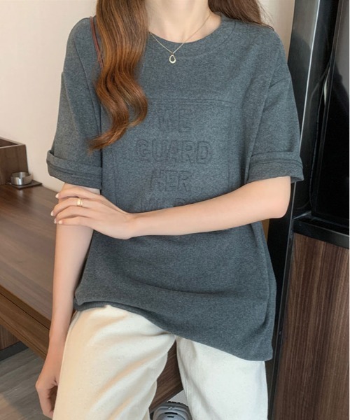 kirakiraShop(キラキラショップ)の「立体ロゴ オーバー Tシャツ(Tシャツ/カットソー・レディース・ホワイト/ブラウン/ブラック/ブルー系その他/チャコール・XL/L/M)」の22枚目の写真
