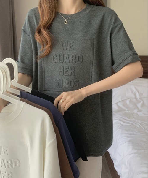 kirakiraShop(キラキラショップ)の「立体ロゴ オーバー Tシャツ(Tシャツ/カットソー・レディース・ホワイト/ブラウン/ブラック/ブルー系その他/チャコール・XL/L/M)」の14枚目の写真