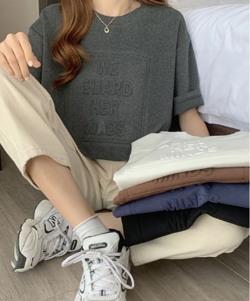 kirakiraShop(キラキラショップ)の「立体ロゴ オーバー Tシャツ(Tシャツ/カットソー・レディース・ホワイト/ブラウン/ブラック/ブルー系その他/チャコール・XL/L/M)」の15枚目の写真