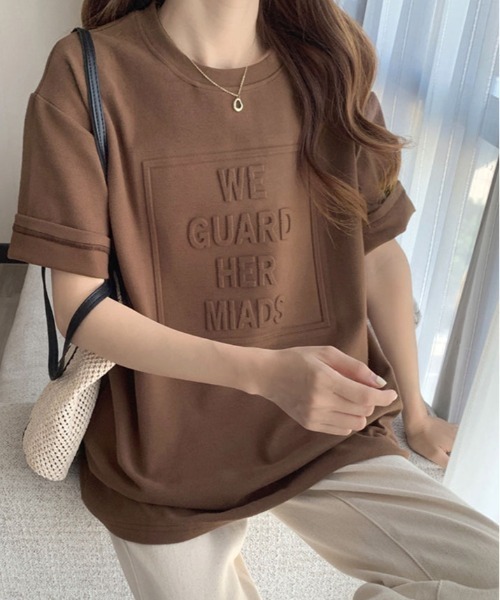 kirakiraShop(キラキラショップ)の「立体ロゴ オーバー Tシャツ(Tシャツ/カットソー・レディース・ホワイト/ブラウン/ブラック/ブルー系その他/チャコール・XL/L/M)」の16枚目の写真
