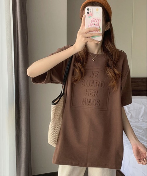 kirakiraShop(キラキラショップ)の「立体ロゴ オーバー Tシャツ(Tシャツ/カットソー・レディース・ホワイト/ブラウン/ブラック/ブルー系その他/チャコール・XL/L/M)」の17枚目の写真