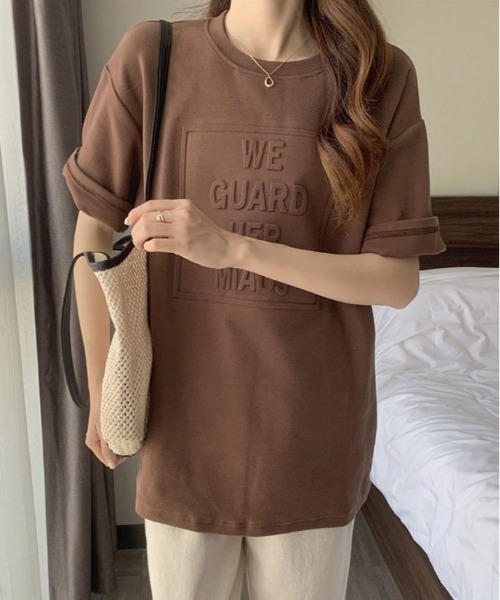kirakiraShop(キラキラショップ)の「立体ロゴ オーバー Tシャツ(Tシャツ/カットソー・レディース・ホワイト/ブラウン/ブラック/ブルー系その他/チャコール・XL/L/M)」の7枚目の写真