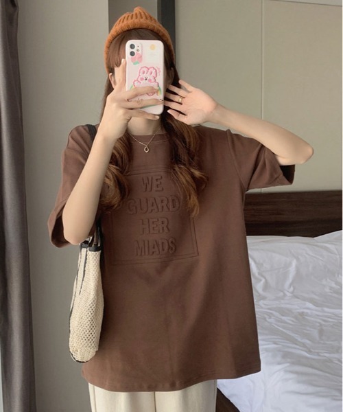 kirakiraShop(キラキラショップ)の「立体ロゴ オーバー Tシャツ(Tシャツ/カットソー・レディース・ホワイト/ブラウン/ブラック/ブルー系その他/チャコール・XL/L/M)」の9枚目の写真