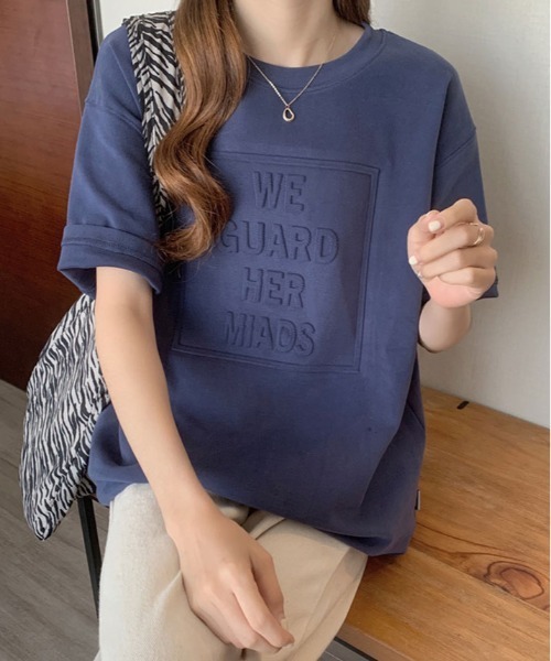 kirakiraShop(キラキラショップ)の「立体ロゴ オーバー Tシャツ(Tシャツ/カットソー・レディース・ホワイト/ブラウン/ブラック/ブルー系その他/チャコール・XL/L/M)」の6枚目の写真