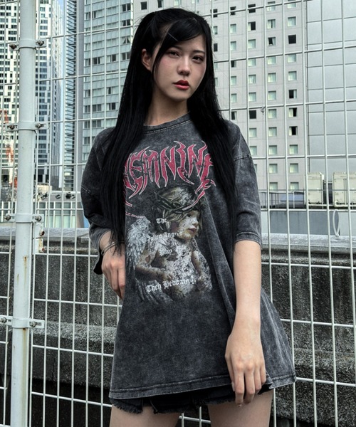 A‘gem 9（エージェムナイン）の「A'GEM/9 × .kom 『A'GEM/9/エージェムナイン』 加工エンジェル半袖Tシャツ（Tシャツ/カットソー・メンズ・チャコールグレー/ブラック/サックスブルー・FREE）」の4枚目の写真