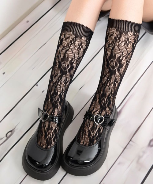 VIBGYOR Women（ヴィブジョー　ウィメン）の「【float】総レース デザイン ハイソックス（ソックス/靴下・レディース・ブラック/ホワイト・FREE）」の10枚目の写真